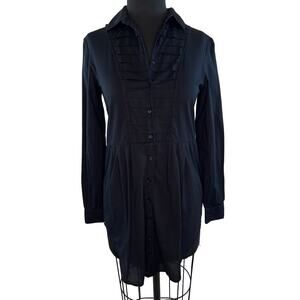Clu Black Long Sleeve Pleated Placket Button Tunic Spread Collar Shirt Dress XS